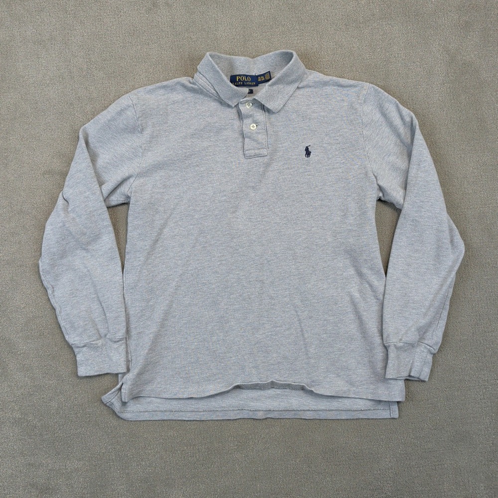 Polo Ralph Lauren Long Sleeve Polo Boy XL 18-20 Gray Classic Fit Pique Pony Logo